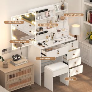 Ánh sáng hiện đại bàn trang điểm với 10 mức độ sáng 6 ngăn kéo 6 kệ 80x36x131 <span class=keywords><strong>cm</strong></span> phòng ngủ trang điểm Vanity Phân - Product Image 2