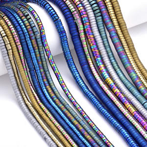 Cuentas de hematita de piedra natural planas circulares y espaciadas sueltas galvanizadas para la producción de joyas - Product Image 1