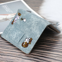 Dompet gaya Jeans Kitty bordir pola kanvas gesper dekorasi saku ponsel tas wanita dompet koin