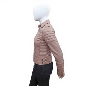 Nabtay Sports Women PU Leather Motorcycle <b>Jacket</b> Asymmetric Zip Padded Shoulder Slim Fit <b>Waterproof</b> Turn-down Collar - Product Image 3