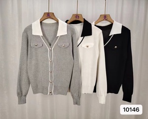 Autumn New Style Contrast Color Laps Metal Buckle Knitwear Sweet Long Sleeve Cardigan Sweater Elegant Coat Women - Product Image 6