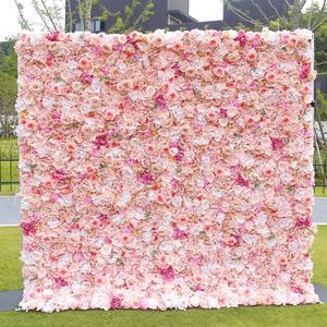 <b>Artificial</b> Silk pink Flower Wall Roll up Wall Flower Decor 5d Flower Wall Backdrop 8ft X 8ft for Wedding Decor - Product Image 2