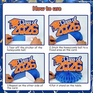Centres <span class=keywords><strong>de</strong></span> table en nid d'abeille orange et bleu pour la remise des diplômes, décorations <span class=keywords><strong>de</strong></span> table « Vous l'avez fait ! » pour les fournitures <span class=keywords><strong>de</strong></span> fête des diplômés <span class=keywords><strong>de</strong></span> la promotion 2026 - Product Image 2