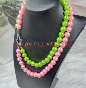 فتاة يونانية جميلة الوردي الأخضر 12 اللؤلؤ طبقات مزدوجة الفولاذ المقاوم للصدأ سحر القيقب قلادة قلادة للنساء - Product Image 2