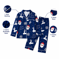 Set Piyama Natal Keluarga Seragam Biru Dongker Custom, Pakaian Tidur Sublimasi AOP, Mendukung 1pc POD Dropshipping, Mockup Gratis, Piyama Natal