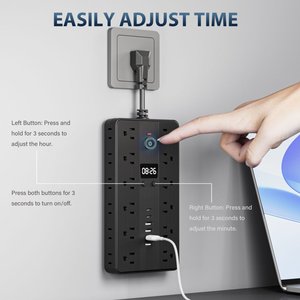 מפצל חשמל נייד רב תכליתי 31 ב-1 עם יציאות USB, חומר עמיד בפני אש, הגנה מפני עומס יתר ושעון - Product Image 2