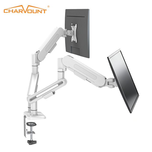 Full Motion Dual Monitor Mount Gas Spring Desktop Arm Vesa Holder Adjustable Clamp Base for Office Gaming Displays