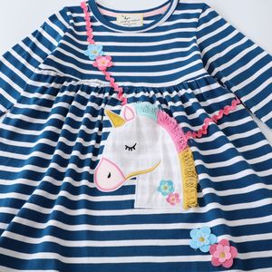 YOEHYAUL coton à manches longues rayé pas cher filles robes dessin animé <span class=keywords><strong>licorne</strong></span> brodé décontracté bébés robes mignonnes pour les filles - Product Image 4