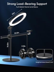 Anneau lumineux pour bureau avec support, support de caméra/téléphone suspendu avec anneaux lumineux de 10,5 pouces pour <span class=keywords><strong>iPhone</strong></span>, trépied de téléphone avec lumière - Product Image 5