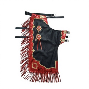 Pantalones de rodeo personalizados para torreadura, rojo metálico y negro con decoración de borlas, estilo chaleco unisex, tejido de 500g - Product Image 1