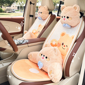 Housse de siège de voiture créative en forme d'ours de dessin animé, ensemble complet, en peluche, pour l'hiver, coussin décoratif pour siège avant - Product Image 2
