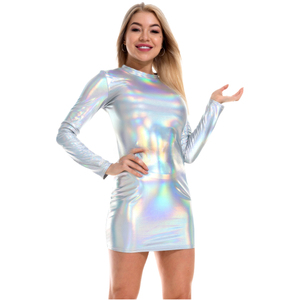 Skinny <strong>Latex</strong> Long Sleeve Dress Bodycon Dance <strong>Mini</strong> Cover Hip <strong>Skirt</strong> - Product Image 6