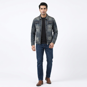 Chaqueta Vaquera de Alta Calidad para Hombre, Cuello Alto, Logotipo Personalizado en la Parte Delantera, Estilo Casual Urbano, Ropa Exterior Vaquera - Product Image 1