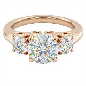 Luxury 18K 14K Gold Plated Three <b>Stone</b> Round Brilliant Lab Grown Diamond Engagement Ring Women's Solitaire Proposal Jewelry Ring - Product Image 1