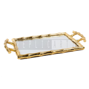 Replicartz Gold <b>Bamboo</b> Style Mirror Serving Tray | Vanity Organizer <b>Coffee</b> <b>Table</b> Accent Luxury Home Decor Elegant Display - Product Image 1