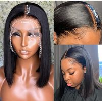 Perruque Bob Femme Cheveux Naturels Brésiliens Brut Bob Coup Blunt 13X4 Pas Cher Perruque Frontale Lace
