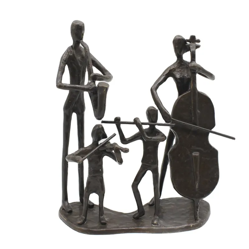 music family casting violin bronze sculpture for home decoration for bar decor