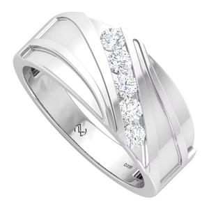 Bague classique de luxe pour homme en or massif plaqué rhodium 14K avec 5 diamants naturels | 0.51Ctw - Product Image 1