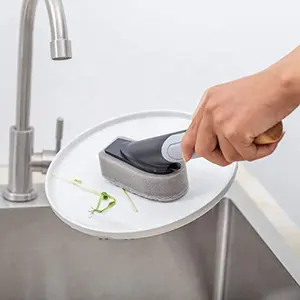 Spazzole per la pulizia dell'erogatore di sapone da cucina con manico lungo con Set di spugne per testina rimovibile