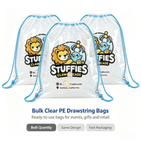 Sac à dos transparent personnalisé en PE avec cordon de serrage, sac en plastique transparent à cordon pour jouets d'enfants, machine à griffes, emballage cadeau