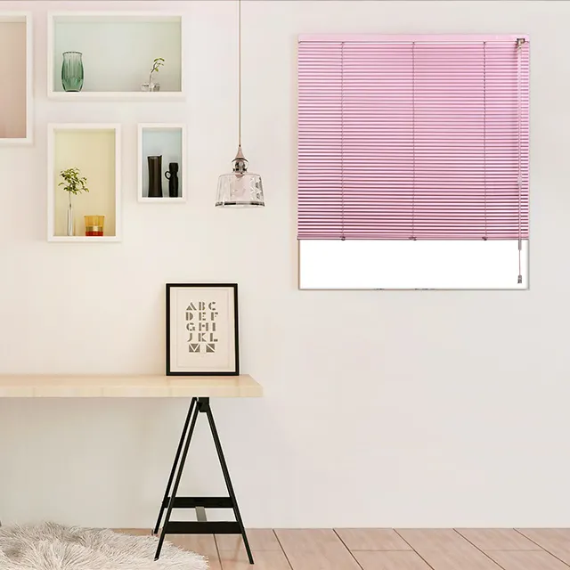 Banyak Kustom Pengiriman Cepat Aluminium Venetian Mini Blinds Warna Polos 16Mm Bilah Dalam & Luar Mount Logam Buta