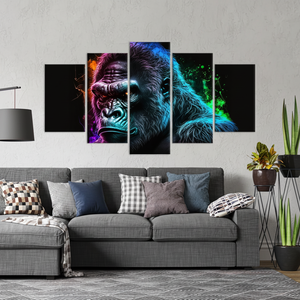Elegante Lienzo de Vidrio Templado Personalizado con Diseño de Gorila: Decoración Animal Neón, Juego de 5 Lienzos Surtidos - Product Image 3