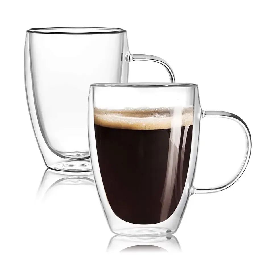 Wholesale Amazon Hot Sale Double Wall Reusable Borosilicate Glass Mug Coffee Cup With handle