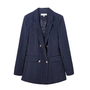 casuais casacos de verão Suppliers-Barato atacado moda azul listras na primavera e verão casual rua terno feminino