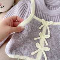 Ensemble de vêtements pour filles de 3 à 8 ans, pull en tricot doublé de polaire tendance, ensemble 2 pièces pour l'automne et l'hiver