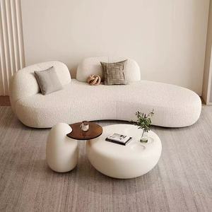 Canapé incurvé en fausse fourrure d'agneau pour trois personnes, style nordique de luxe, mobilier de salon moderne avec design segmenté - Product Image 2