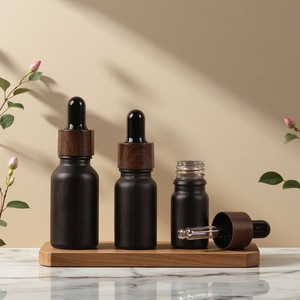 Botella de vidrio negro mate cilíndrica de lujo al por mayor de 5-100ml con gotero y collar de vidrio negro para aceite facial y <span class=keywords><strong>perfume</strong></span> - Product Image 4