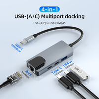 Mini convertisseur multifonction 4-en-1 Multiport USB 2.0 Extension Splitter Hub avec USB-A et C
