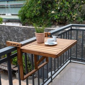 Table pliante de balcon moderne en bois d'acacia avec rail suspendu pour repas en plein air et boissons - Product Image 4