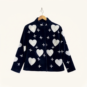 เสื้อแจ็คเก็ตกำมะหยี่ปักลายหัวใจมีซิป คอตั้ง แขนยาว เสื้อคลุมลำลองสำหรับผู้ใหญ่ ใส่ในฤดูหนาว - Product Image 1