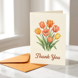 Cartes de remerciement en <span class=keywords><strong>aquarelle</strong></span> avec motif de <span class=keywords><strong>tulipes</strong></span>, papeterie florale de printemps pour mariage, boutique de fleurs, fête prénatale, logo personnalisé OEM ODM - Product Image 1