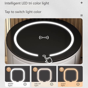 <strong>Round</strong> Luxury Smart Bedroom <strong>Bedside</strong> <strong>Table</strong>, 3 Drawer Wooden Nightstand with Wireless Charging &amp; USB Charging - Product Image 3