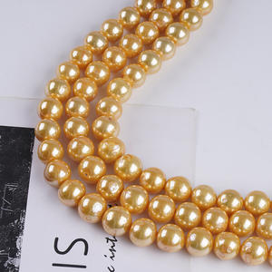 Cadena de Perlas Redondas Edison de 10-13 mm, Perlas Naturales de Agua Dulce Blancas, Nanyang Teñidas en Oro, para Collar DIY, Joyería al por Mayor - Product Image 5