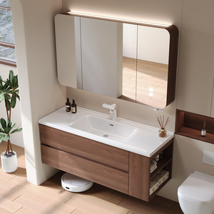 <span class=keywords><strong>Mobile</strong></span> Bagno con <span class=keywords><strong>Lavabo</strong></span> Integrato in Ceramica e Mobiletto in Legno di Noce Anticato, Lavandino - Product Image 2