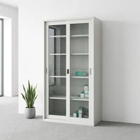 Armoire de classement professionnelle à 2 portes coulissantes en verre, casier de rangement moderne en métal avec serrure à clé pour l'école, le bureau et la maison