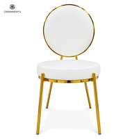 Chaise de banquet moderne de luxe en acier inoxydable doré avec assise rembourrée et pieds coniques pour hôtel, mariage, événement extérieur, fête
