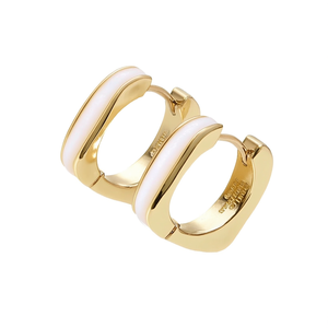 Pendientes Huggie E4765 Chapados en Oro Blanco con Incrustaciones de Concha, Diseño Geométrico Minimalista, Unisex, para Uso Diario - Product Image 1