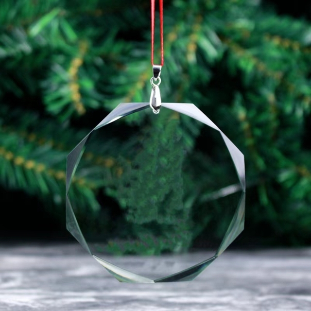 Custom Laser Engraved Clear Crystal Glass Christmas Tree Hanging Decoration Ornaments UV Printed Blank Christmas Ornament