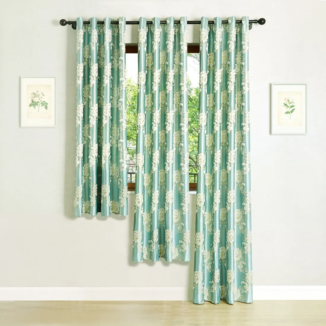 Bindi Ready Made Luxury Modern Green Thermal Insulated Floral Blackout Windows Curtains for the Living Room