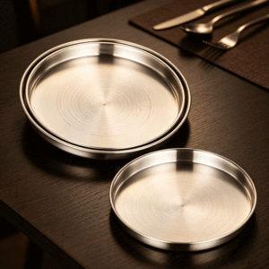 Plateau de service rond FLEY en acier inoxydable 304, finition miroir, plateau en métal durable, assiette pour barbecue, pour la restauration hôtelière - Product Image 2