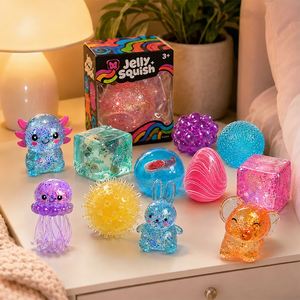 Jelly Filled Squishy Set Colorful Ocean Creature Cube Gem Heart Puffer Stress Toy Children Party Prize Bundle - Product Image 6