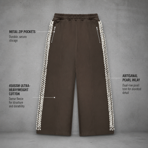 <b>Men's</b> Casual Pearl Embellished Wide Leg Heavyweight Elastic Waist 100% Cotton <b>Trousers</b> - Product Image 5