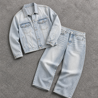 Ensembles pour hommes : Veste en jean délavé style vintage et jean large, écologiques, personnalisables (OEM), streetwear décontracté pour l'hiver
