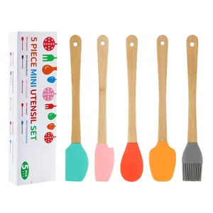 Wholesale Mini Silicone Spatula Set Of 5 Non Stick Silicone Spatula Durable Small Baking Silicone Spatula With Wooden Handle