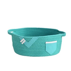 <b>Light</b> Pink Cotton <b>Rope</b> Woven Storage Basket Rectangle Shape Clothing Organizer Standing Type 100% Cotton Fabric - Product Image 3