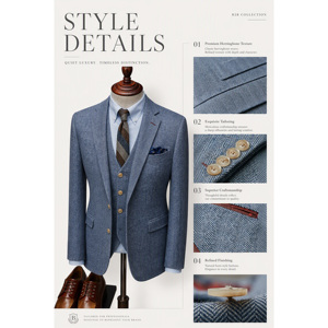Traje de <span class=keywords><strong>Hombre</strong></span> de Lujo a Medida, Diseño Espigado, Mezcla de Lana, 3 Piezas, Corte Entallado, para <span class=keywords><strong>Boda</strong></span>, Negocios, Novio, Esmoquin Formal, Trajes Hechos a Medida para <span class=keywords><strong>Hombre</strong></span> - Product Image 3